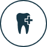 Animated tooth with cross representing emergency dentistry